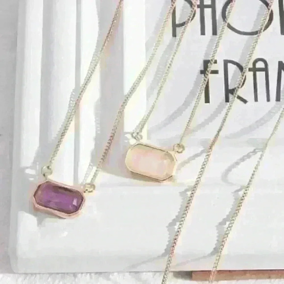 New Rectangular White Stone Necklace: Minimalist Pendant in Gold-Tone - Picture 2 of 2
